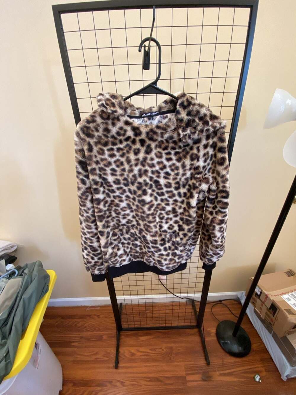 Harper & Ivy Leopard Faux Fur Popover Hoodie XS